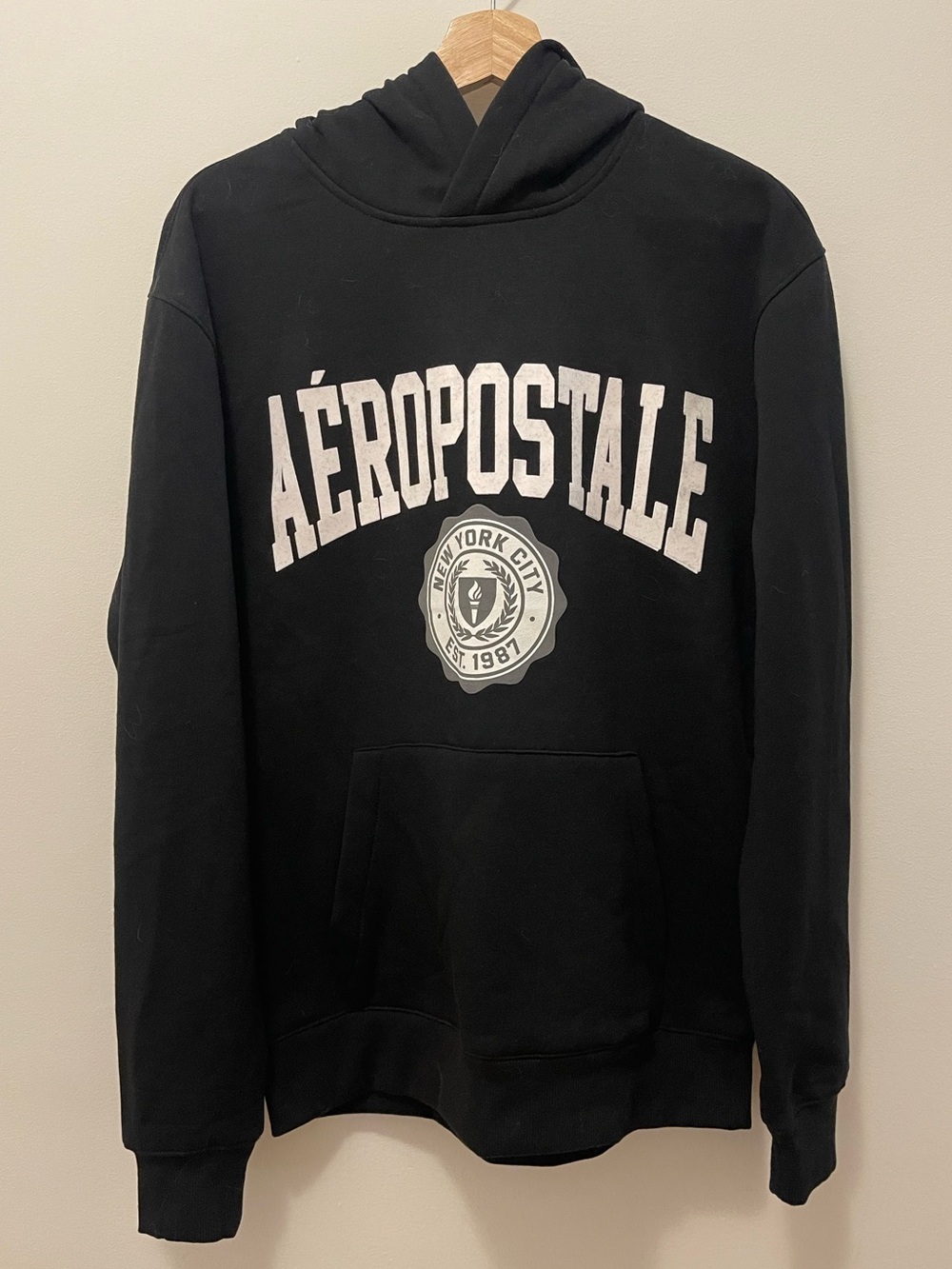 Aeropostale Black Pullover Hoodie with White Logo